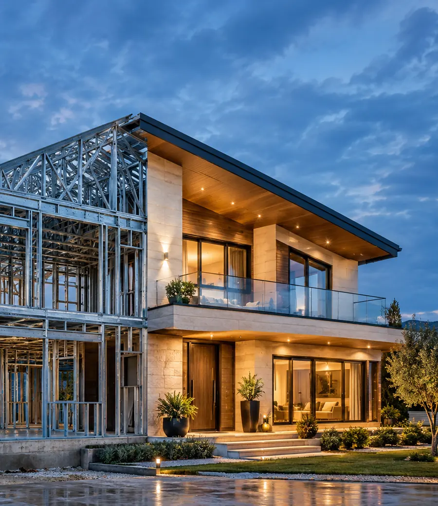 Modern architectural completion with light steel technology